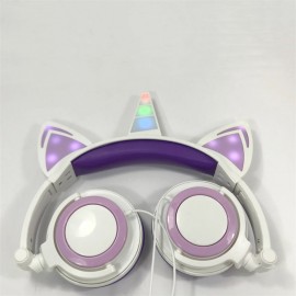 Led Glowing Foldable  Cute Unicorn Ear 85db Kids Headset Wired unicorn headphone